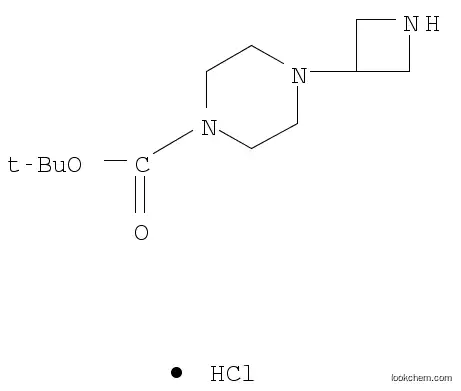 Molecular Structure of 178312-58-8 (tert-butyl 4-(azetidin-3-yl)piperazine-1-carboxylate hydrochloride)